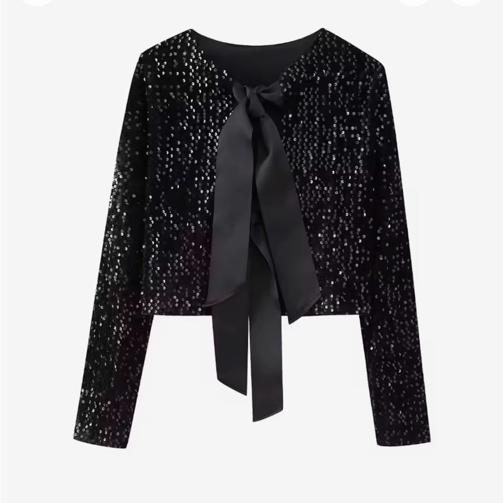 Sequin Black Bow top stretching material
